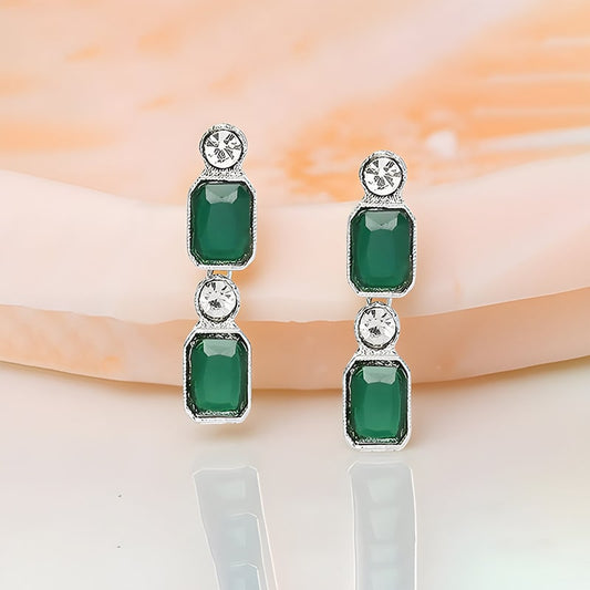 Green Color American Diamond Necklace and Earrings Set