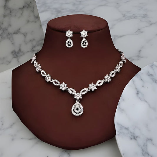 Gold Finish Necklace Set Studded with American Diamonds – Party Wear