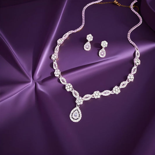 Gold Finish Necklace Set Studded with American Diamonds – Party Wear