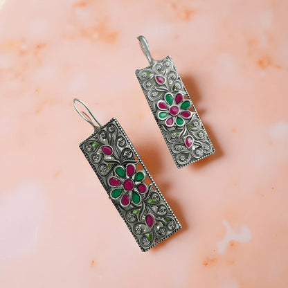 Oxidised Brass Long Earrings
