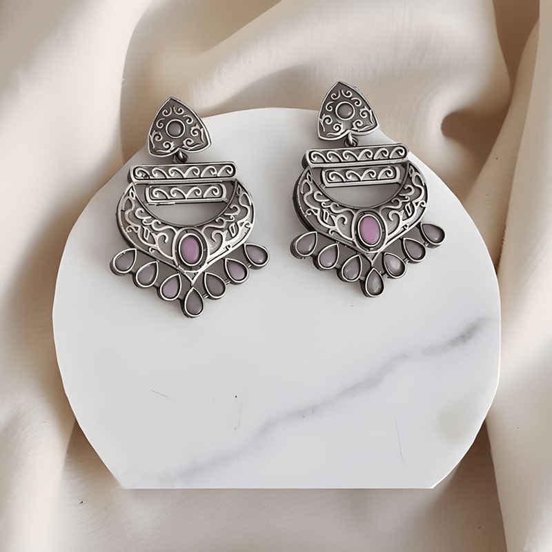 Oxidized Silver Chandbali Earrings