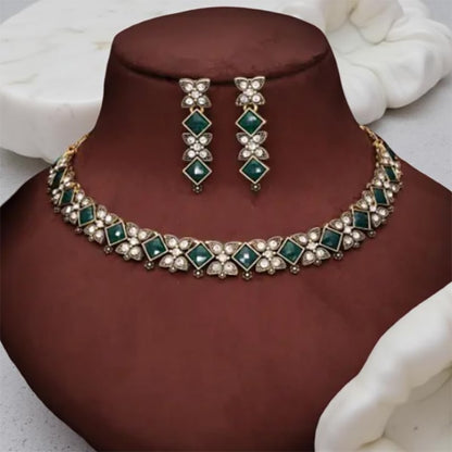 Green American Diamond Necklace Set 