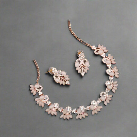 Gold Necklace with American Diamonds