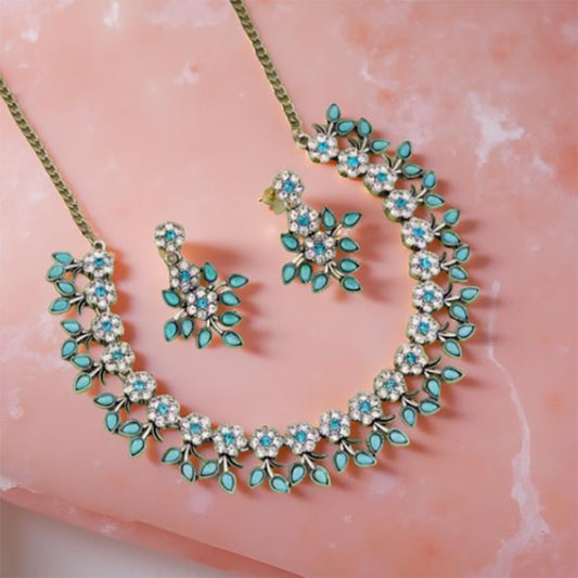 Sky Blue American Diamond Necklace Set