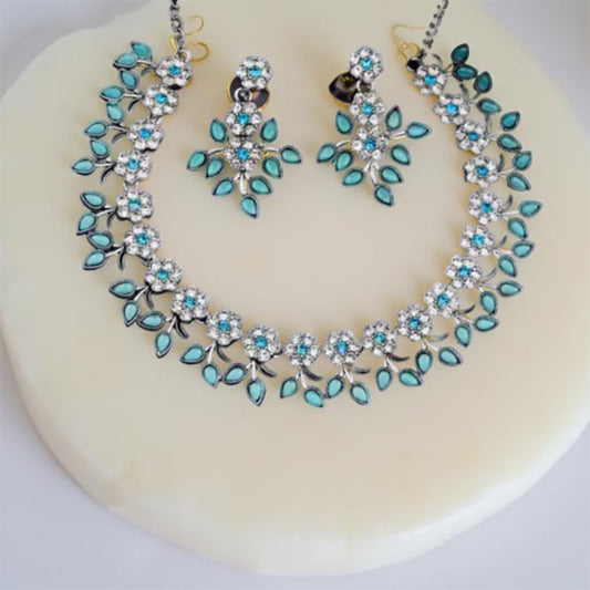 Sky Blue American Diamond Necklace Set