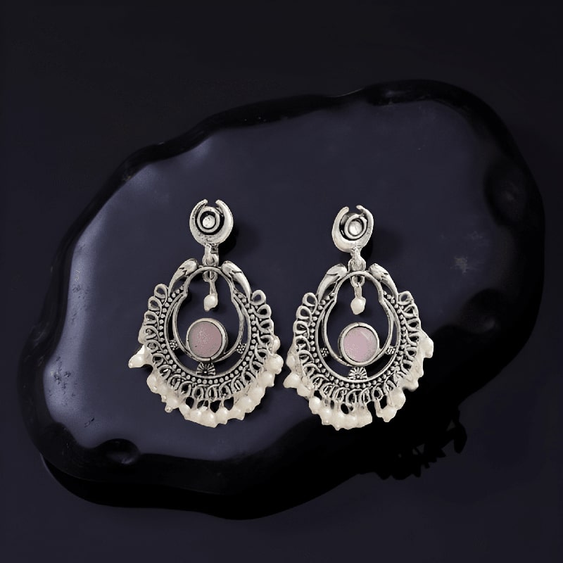 Antique Oxidized Silver Chandbali Earrings with Pearls